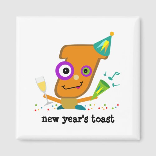 Funny New Years Toast Cartoon Magnet