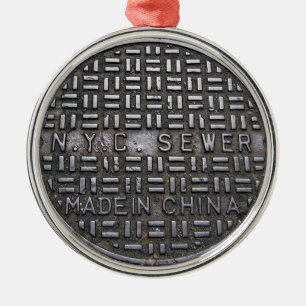 Funny New York City Sewer Humorous Novelty Photo Metal Ornament