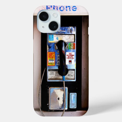 Funny New York Public Pay Phone Photograph iPhone 15 Case