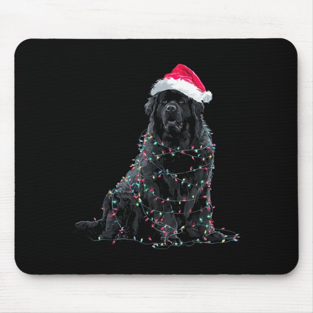 Funny Newfoundland Christmas Graphic Dog Lights Lo Mouse Pad (Front)