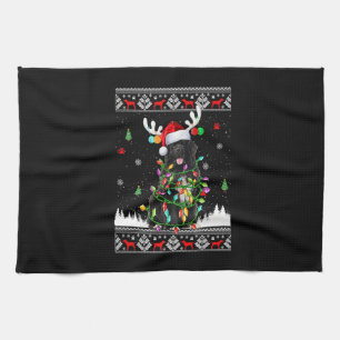 Funny Newfoundland Dog Christmas Lights Christmas Kitchen Towel