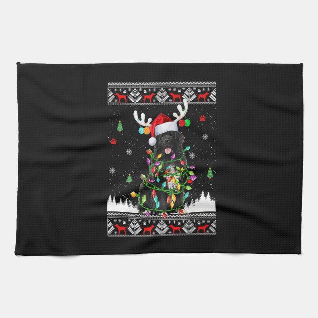 Funny Newfoundland Dog Christmas Lights Christmas Kitchen Towel (Horizontal)