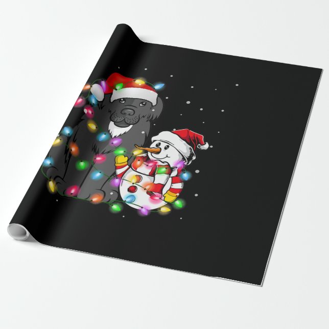 Funny Newfoundland Dog | Christmas Snowman Light Wrapping Paper (Unrolled)