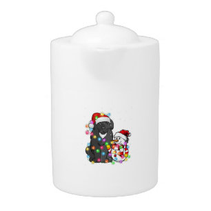 Funny Newfoundland Dog Christmas Tee Snowman Light Teapot