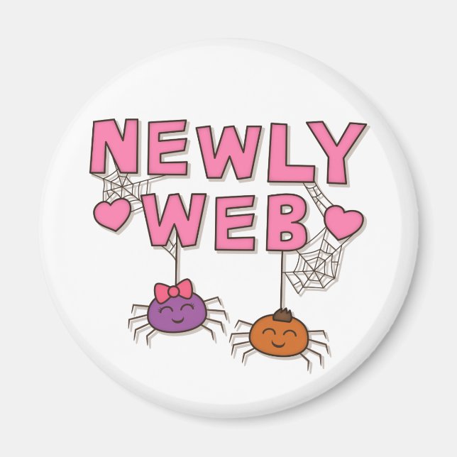 Funny Newly Wed or Web Spiders Pun Humor Magnet (Front)