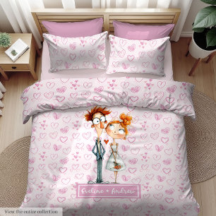 Funny Newlyweds Cartoon Duvet Cover Custom Name