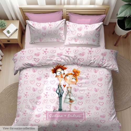 Funny Newlyweds Cartoon Duvet Cover Custom Name