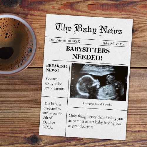 Funny Newspaper Pregnancy Announcement For Parents