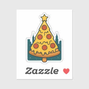 Funny Newyork Pizza Christmas Tree Holiday Food Sticker