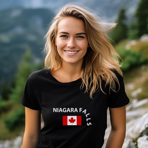 Funny Niagara Falls Waterfall Canadian Flag Dark T_Shirt