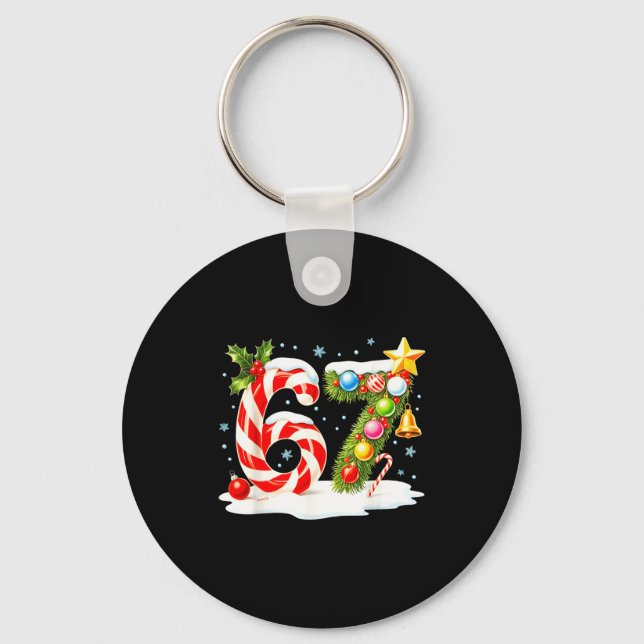 Funny Nice Naughty 6 7 Christmas 67 Meme Xmas Boys Keychain (Front)