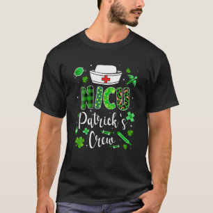 Funny NICU Nurse Crew Leopard Plaid Nursing St Pat T-Shirt
