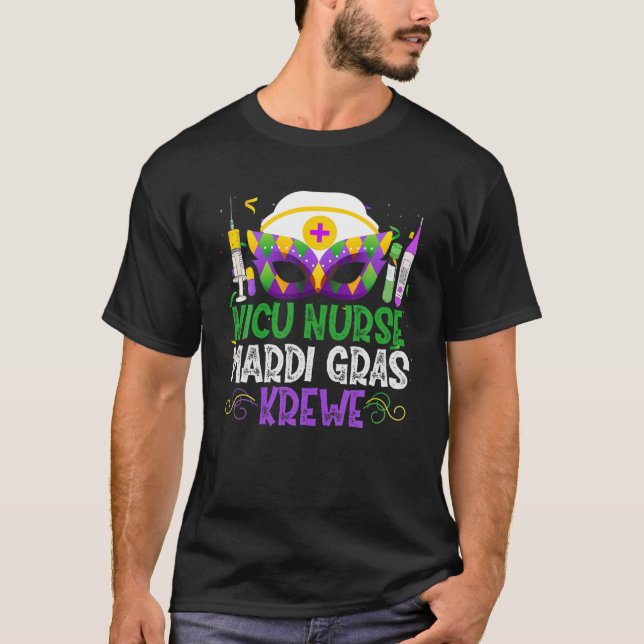 Funny NICU Nurse Krewe Masks Mardi Gras Carnival P T-Shirt (Front)