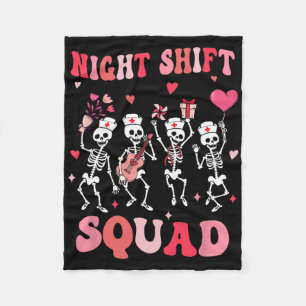 Funny Night Shift Squad Nurses Skeleton Dancing Va Fleece Blanket
