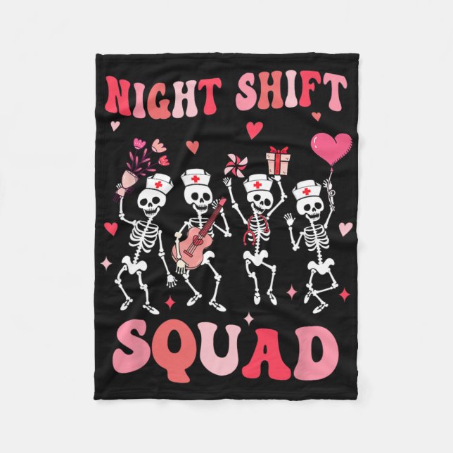 Funny Night Shift Squad Nurses Skeleton Dancing Va Fleece Blanket (Front)