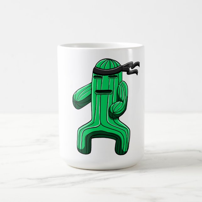 Funny Ninja Cactus Cartoon Coffee Mug (Center)