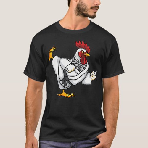 Funny Ninja Chicken rooster doing Karate Samurai T_Shirt