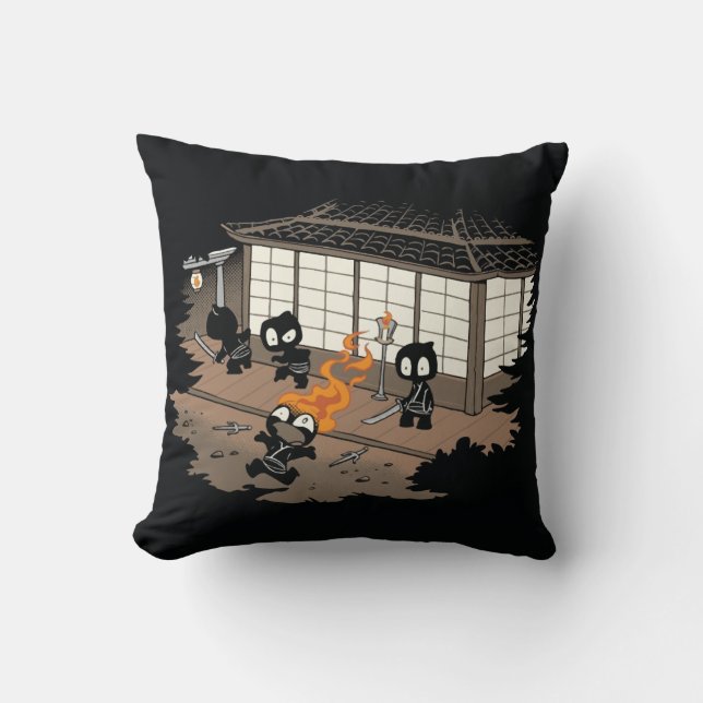 Funny Ninja Fire Fail Cartoon Throw Pillow (Front)