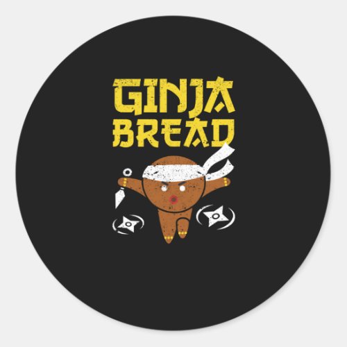 funny ninja gingerbread man Japanese Christmas Classic Round Sticker