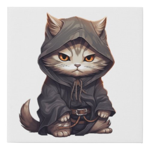 Funny Ninja Gray Grey and Tan Tabby Cat Faux Canvas Print