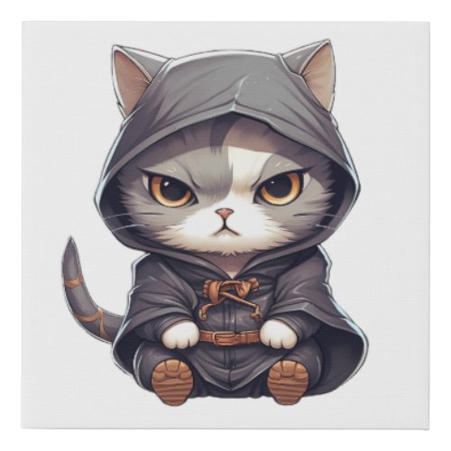 Funny Ninja Grey Gray and White Tabby Cat Faux Canvas Print