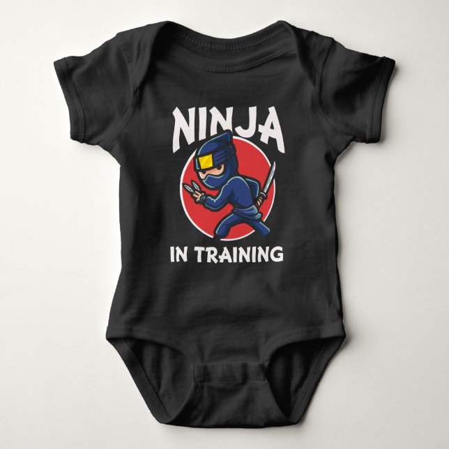 Funny Ninja Kid in training Baby Bodysuit (Front)
