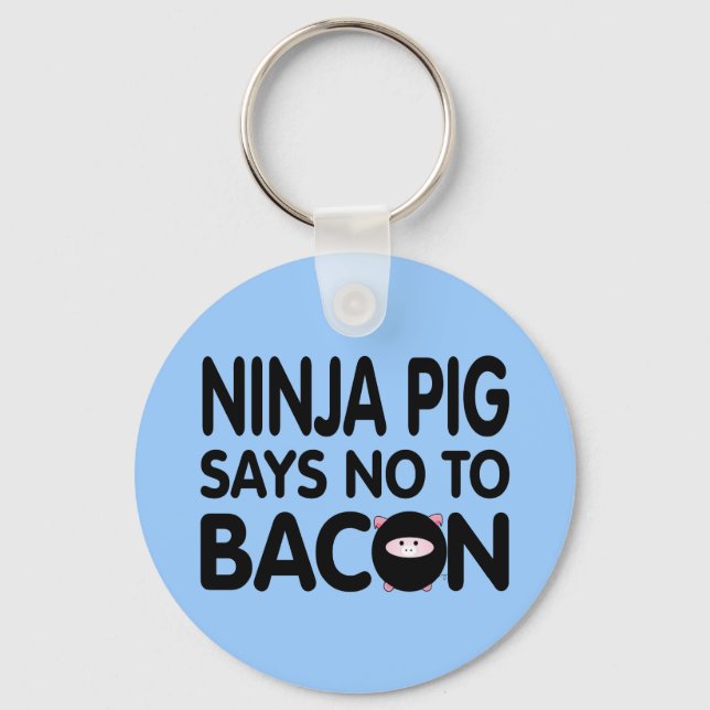 Funny Ninja Pig Says No to Bacon Keychain (Front)