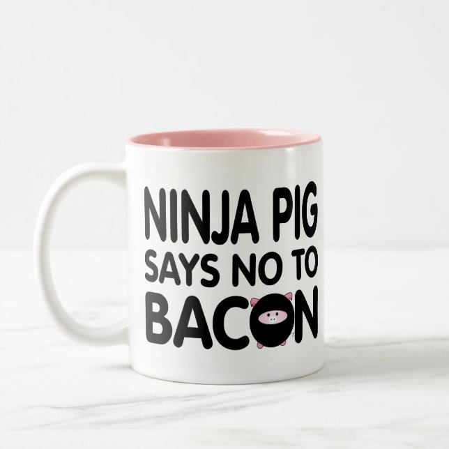 Funny Ninja Pig Says No to Bacon Two-Tone Coffee Mug (Left)