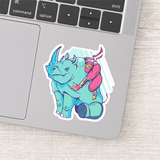Funny Ninja Riding Rhino Cartoon Shaped Sticker (Detail)