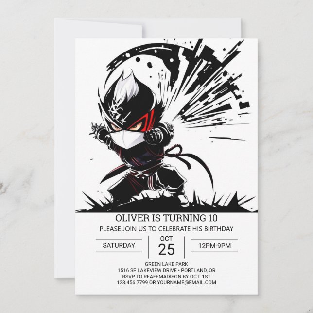 Funny Ninja Secret Agent Birthday Invitation (Front)