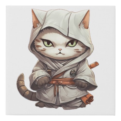 Funny Ninja Tan and White Tabby Cat Faux Canvas Print