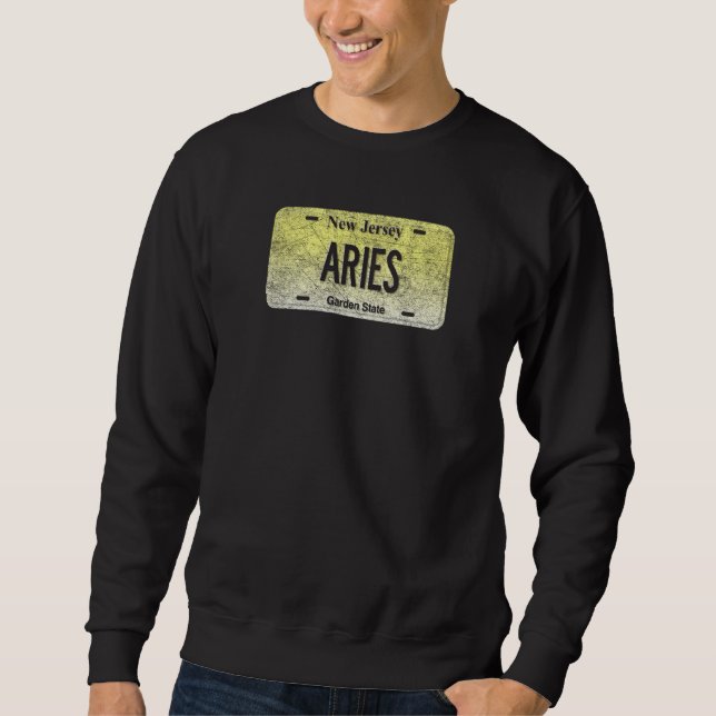 Funny Nj State Vanity License Plate Aries Sweatshirt (Front)