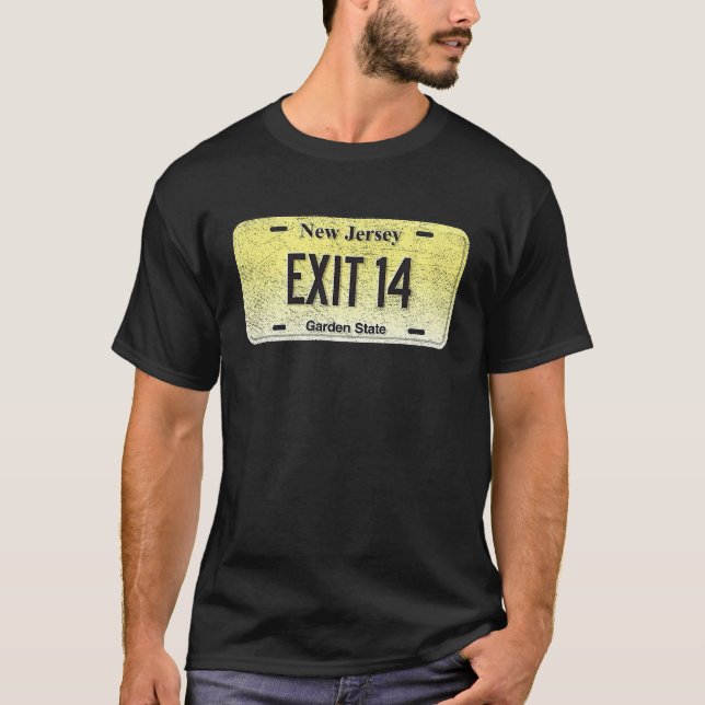 Funny NJ State Vanity License Plate EXIT 14 T-Shirt (Front)