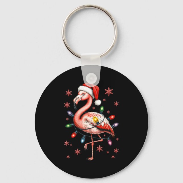 Funny Nk Flamingo Christmas Tree Lights Xmas Snowf Keychain (Front)
