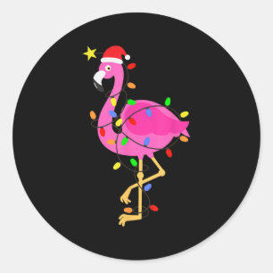 Funny Nk Flamingo In Santa Hat Christmas In July M Classic Round Sticker