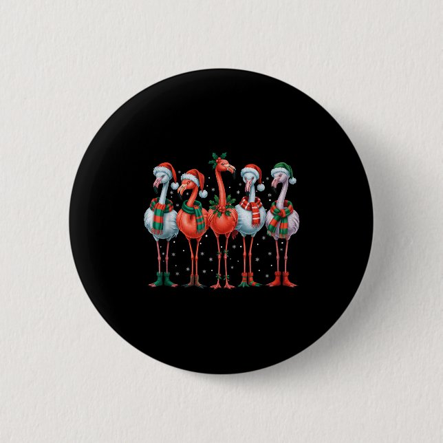 Funny Nk Flamingos Merry Christmas Tree Xmas Snowf Button (Front)