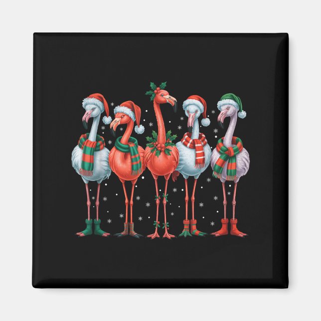 Funny Nk Flamingos Merry Christmas Tree Xmas Snowf Magnet (Front)