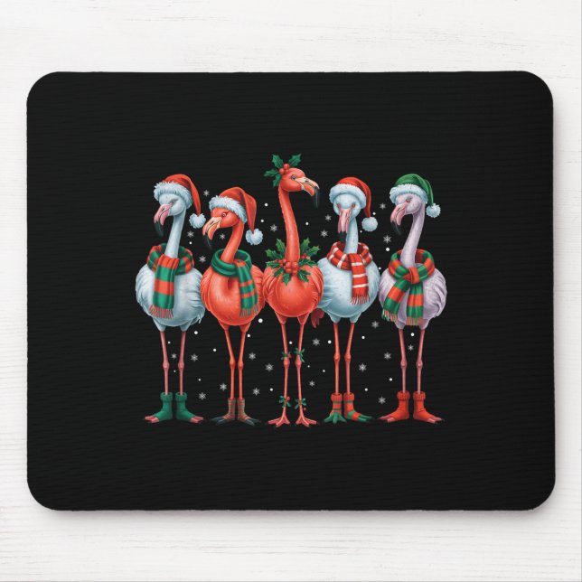 Funny Nk Flamingos Merry Christmas Tree Xmas Snowf Mouse Pad (Front)