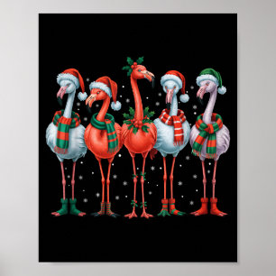 Funny Nk Flamingos Merry Christmas Tree Xmas Snowf Poster