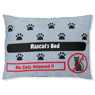 Funny No Cats Allowed Blue with name of Dog Pet Bed