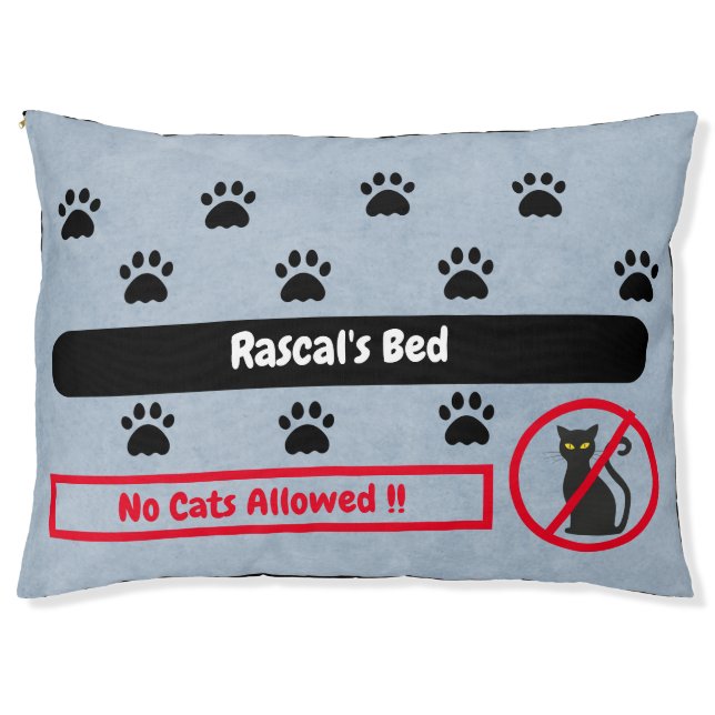 Funny No Cats Allowed | Blue with name of Dog  Pet Bed (Front)