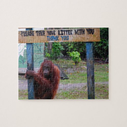 Funny No Litter Sign with Orangutan Jigsaw Puzzle