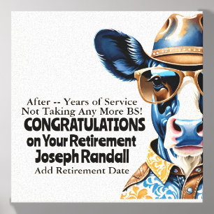 Funny No More BS Western Retirement Party Cow Canvas Photo Tile