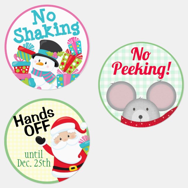 Funny "No Peeking, No Shaking, Hands Off" Santa Labels (Group)