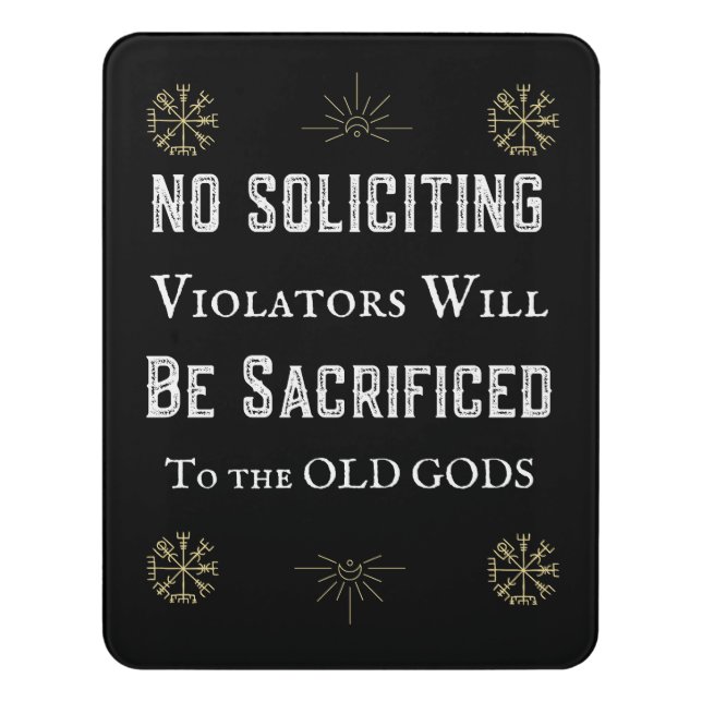 Funny No Soliciting Pagan Old Gods Door Sign (Contemporary Vert)