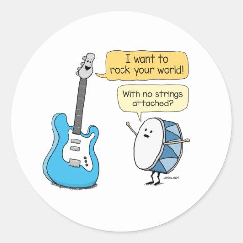Funny No Strings Attached Guitar with Drum  Classic Round Sticker