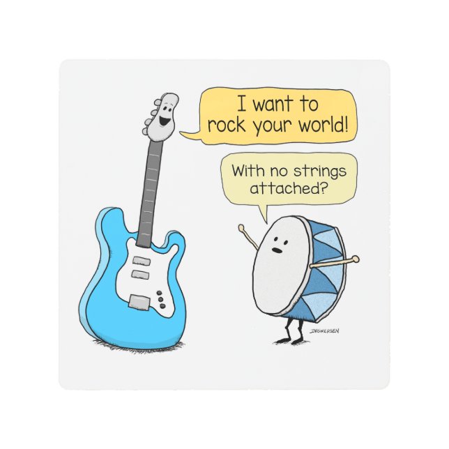 Funny No Strings Attached Guitar with Drum  Metal Print (Front)