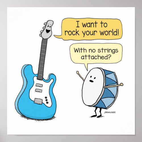 Funny No Strings Attached Guitar with Drum  Poster