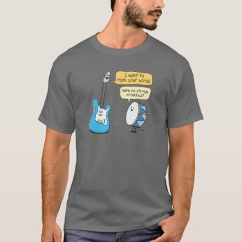 Funny No Strings Attached Guitar With Drum  T-shirt by chuckink at Zazzle
