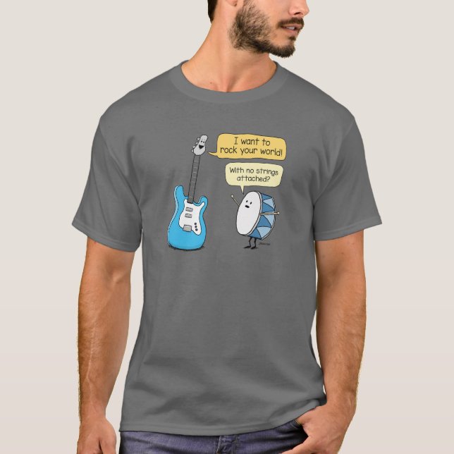 Funny No Strings Attached Guitar with Drum  T-Shirt (Front)